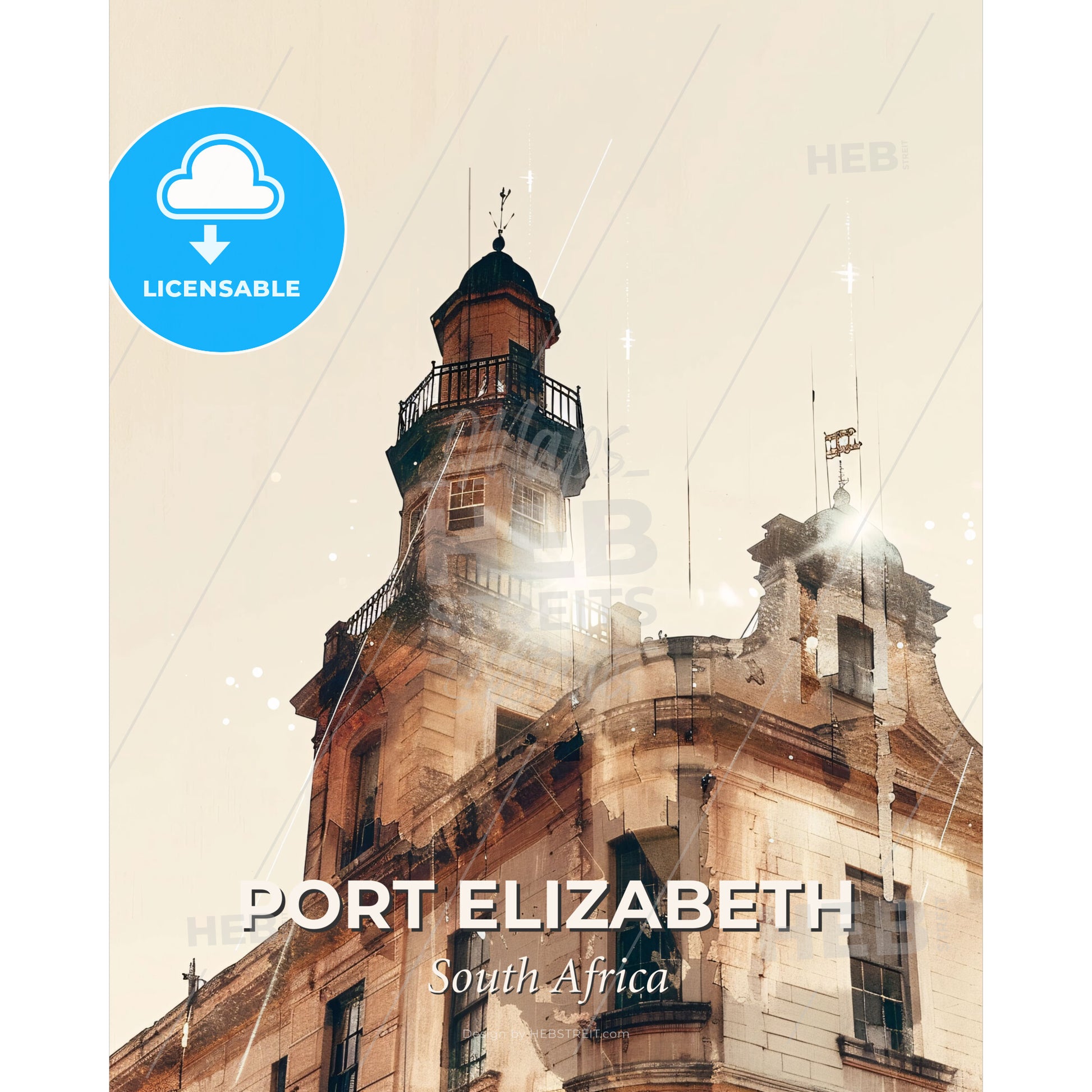 Port Elizabeth Skyline Memories Poster - A building with a tower - Square format print template