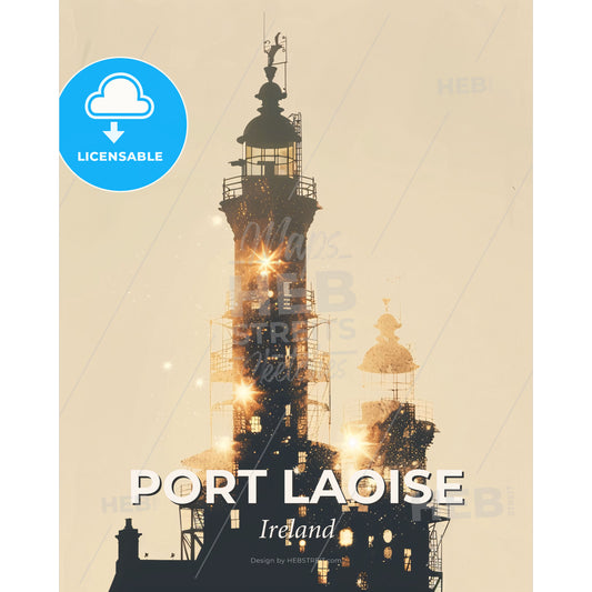 Port Laoise Skyline Silhouette Cityscape Art Poster - A silhouette of a building with scaffolding - Square format print template