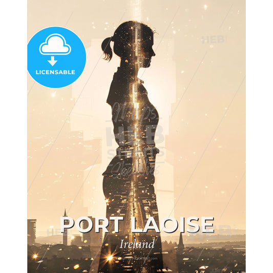 Port Laoise City Lights Double Exposure - A woman standing in front of a city - Square format print template