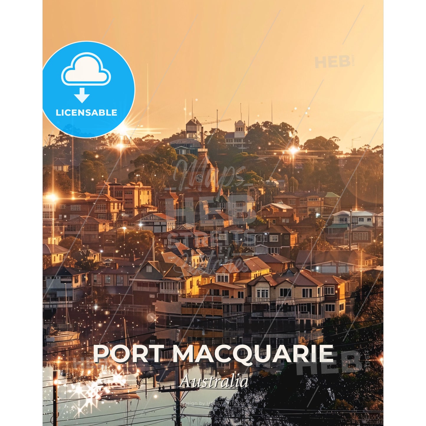 Port Macquarie Skyline Composite Poster Art - A city with many buildings and trees - Square format print template