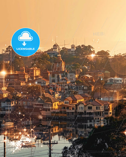 Port Macquarie Skyline Composite Poster Art - A city with many buildings and trees