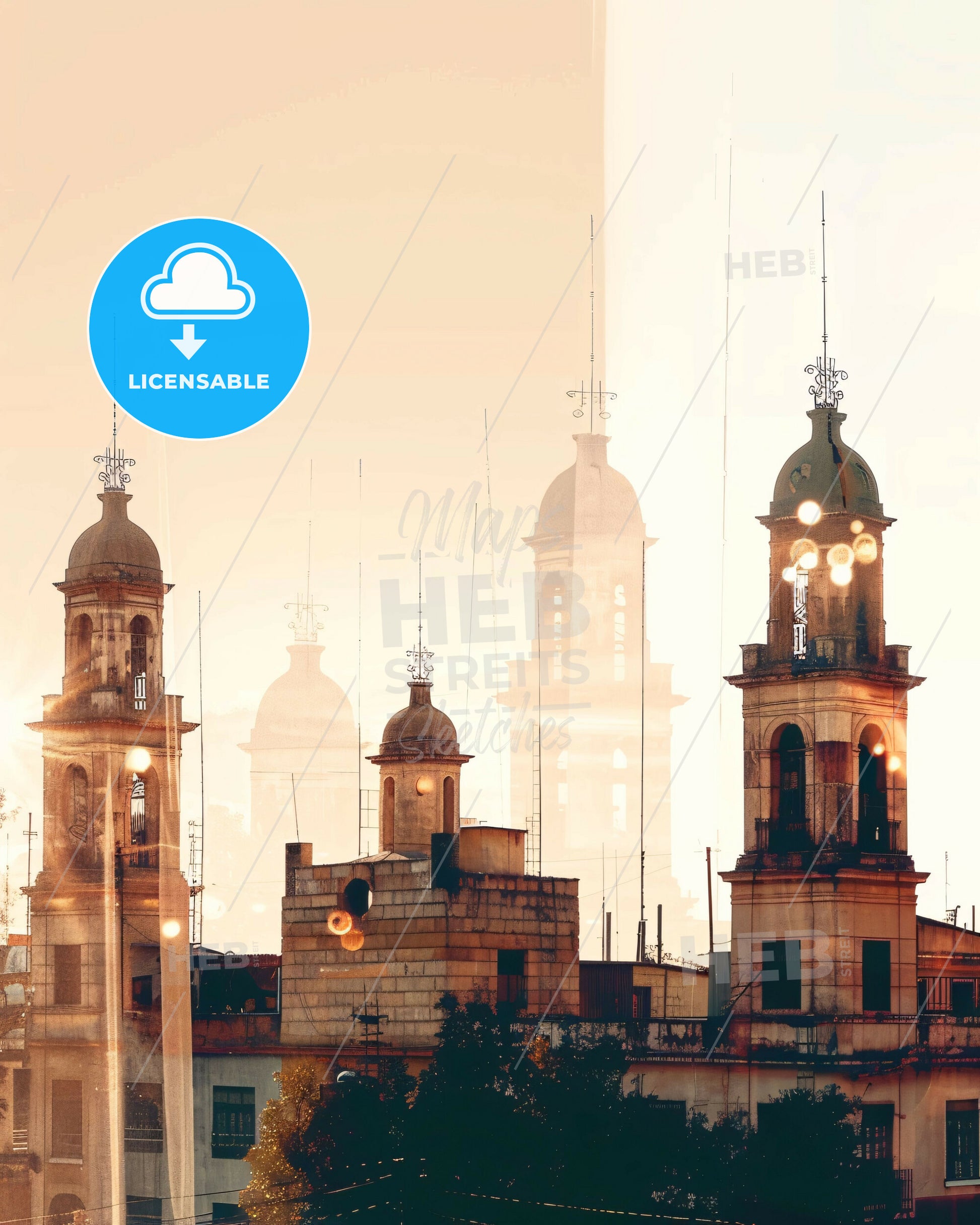 Posadas, Argentina Skyline Cityscape Poster Art - A building with towers and towers