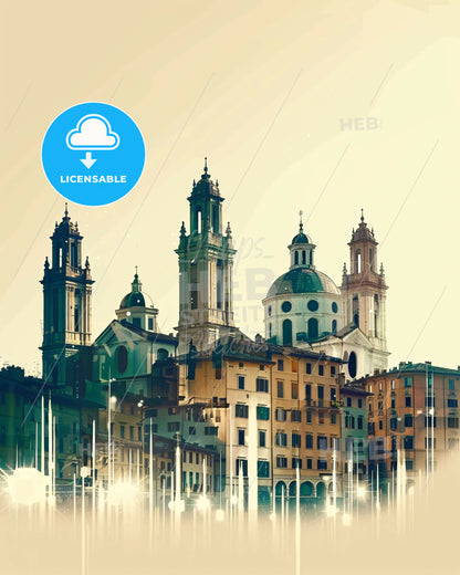 Prato City Skyline Silhouette Landmarks Poster Art - A group of buildings with towers