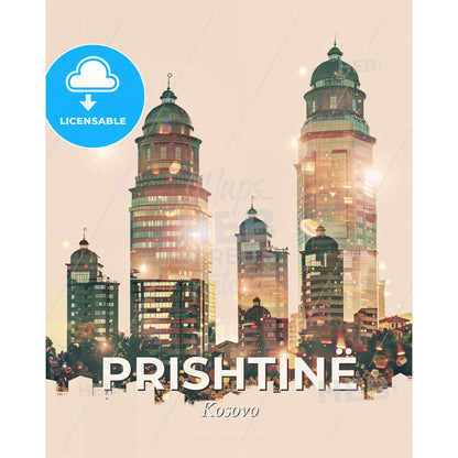 PriÅ¡tina Skyline Iconic Architecture Poster - A group of tall buildings with green tops - Square format print template