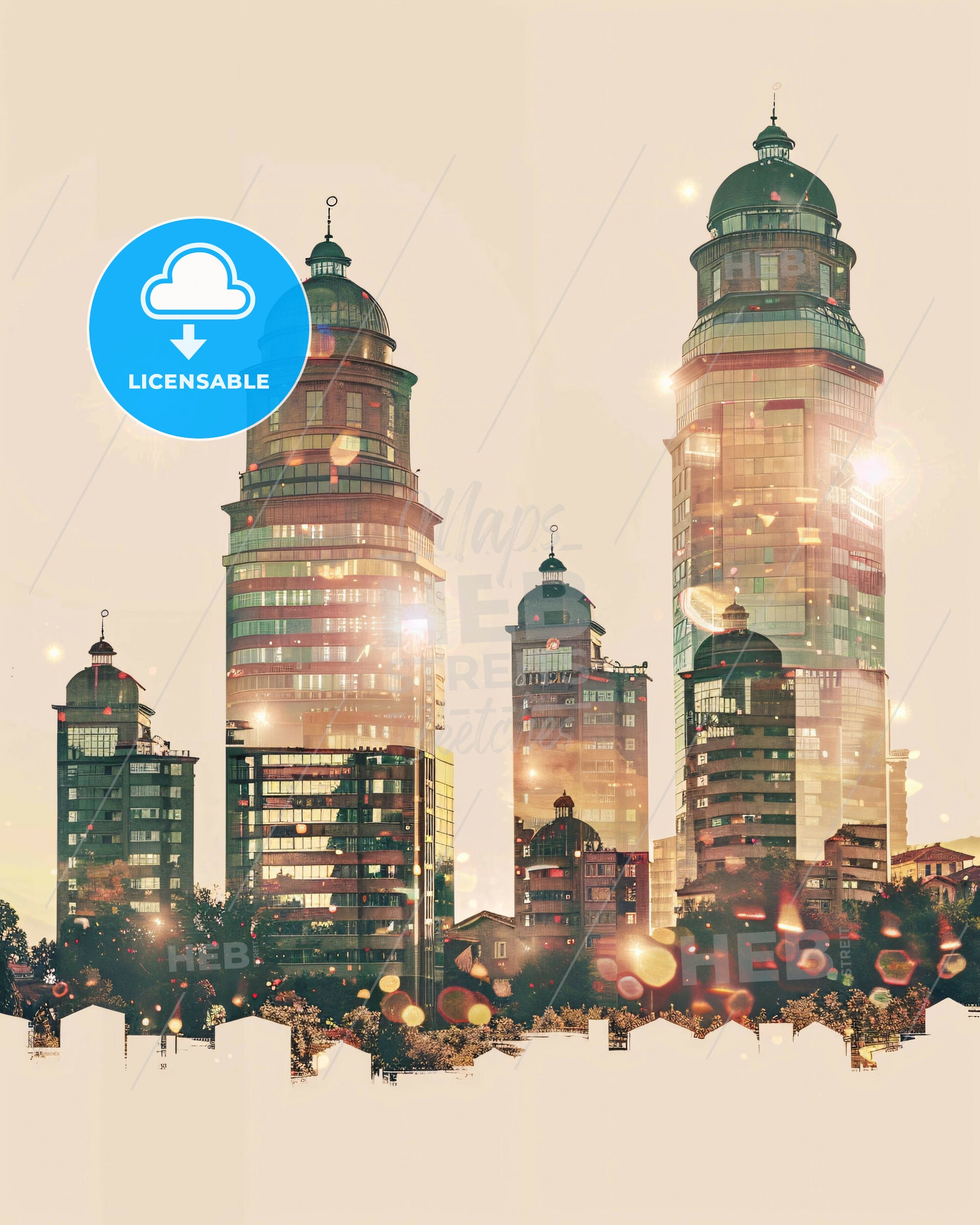 PriÅ¡tina Skyline Iconic Architecture Poster - A group of tall buildings with green tops