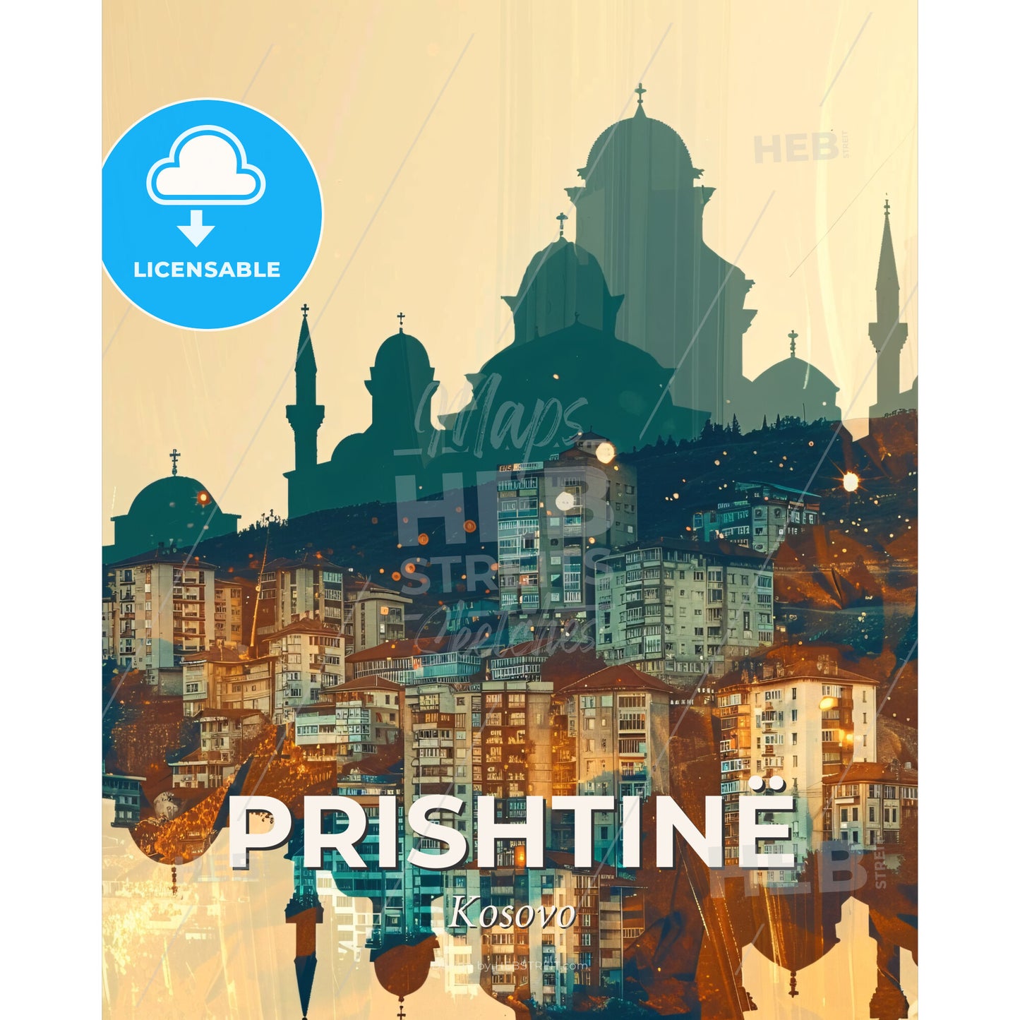 Prishtina Kosovo Skyline Art Poster - A city with many buildings - Square format print template