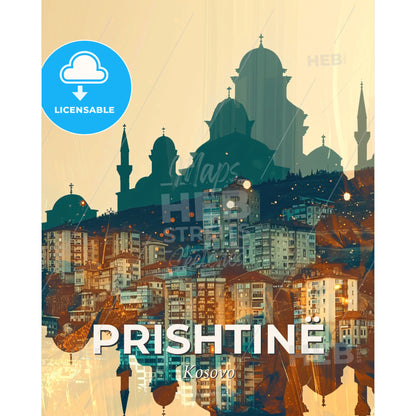 Prishtina Kosovo Skyline Art Poster - A city with many buildings - Square format print template
