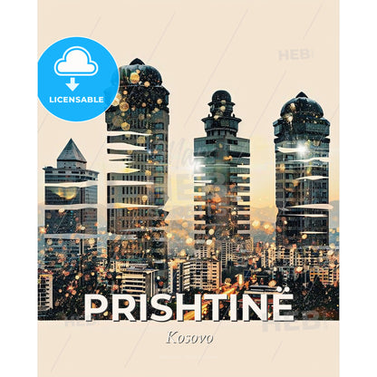 Prishtina Kosovo City Skyline Poster - A group of tall buildings - Square format print template