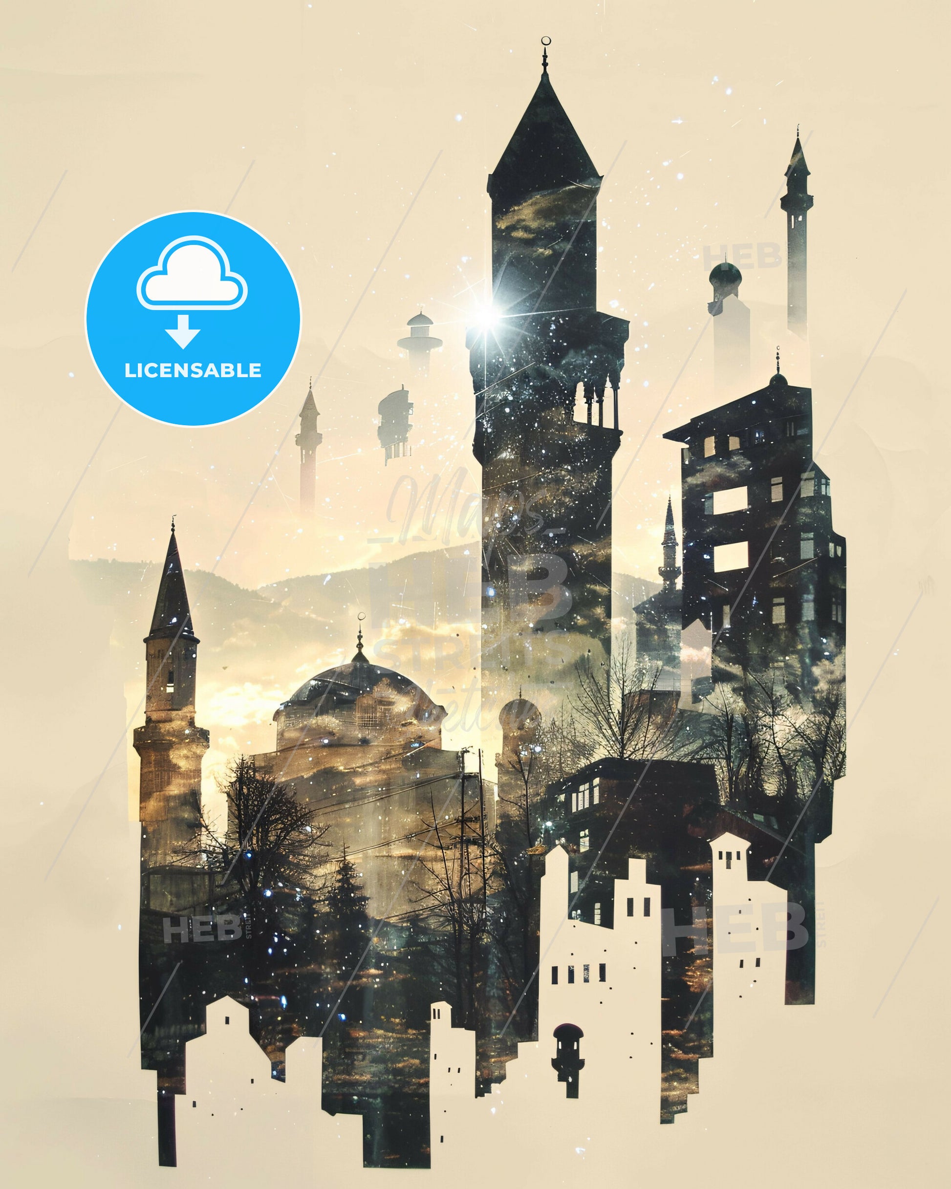 Prizren Skyline Composite Art Poster - A city with towers and buildings