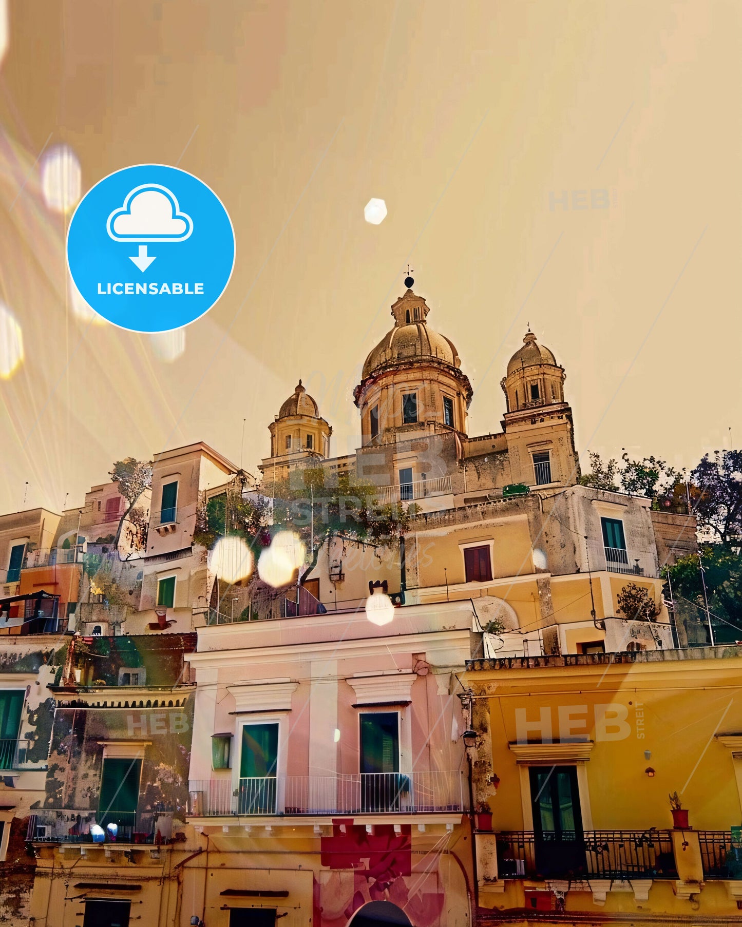 Procida Island Double Exposure Skyline Art - A building with a dome on top