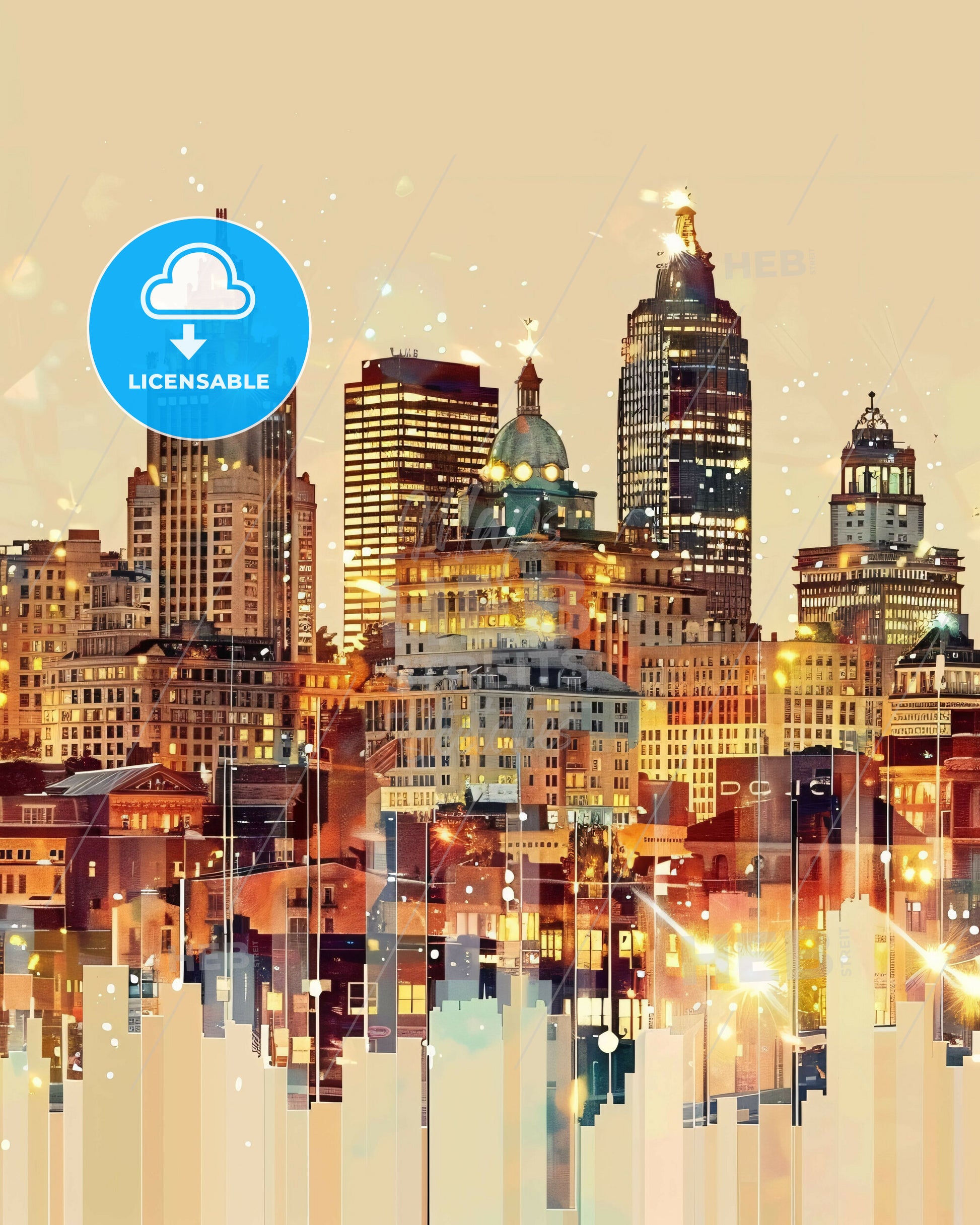 Providence: City Skyline Double Exposure Poster Art - A city skyline with many tall buildings