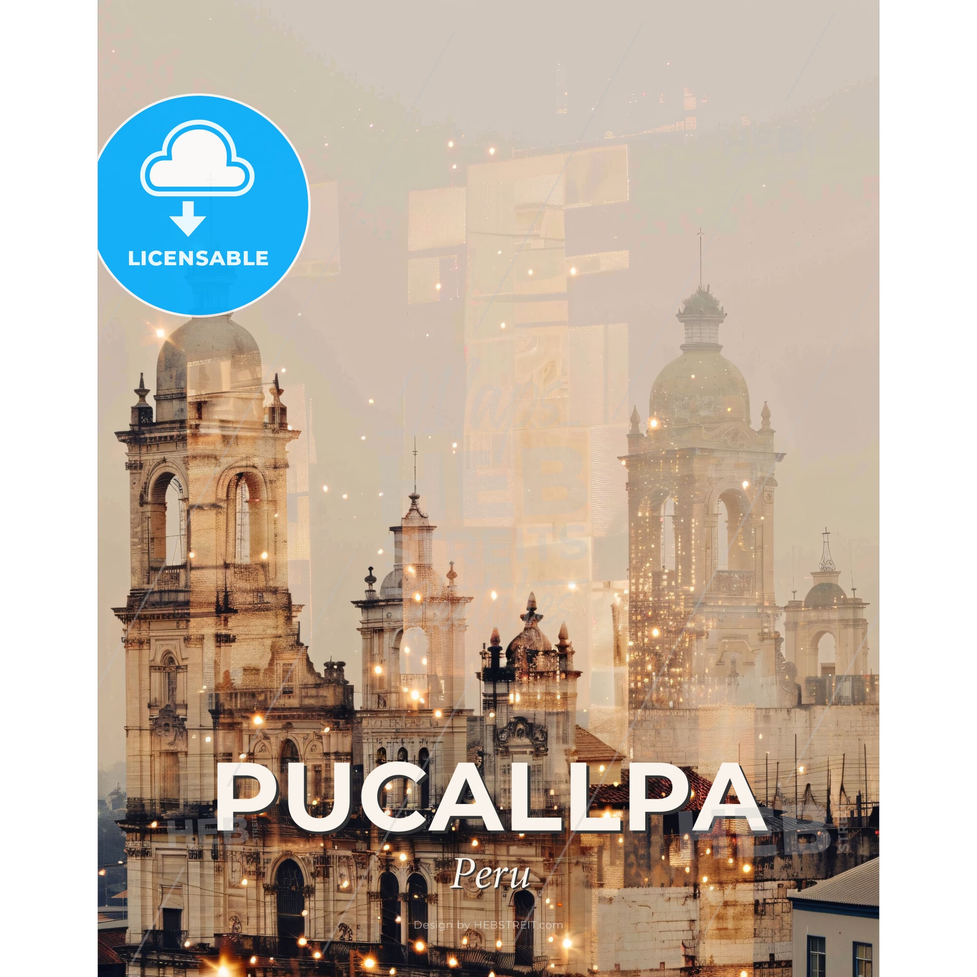 Pucallpa: Double Exposure Cityscape Symphony - A double exposure of a building - Square format print template