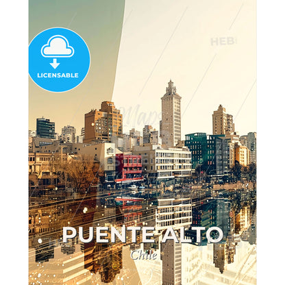Puente Alto City Skyline Double Exposure Poster Art - A city with many buildings - Square format print template