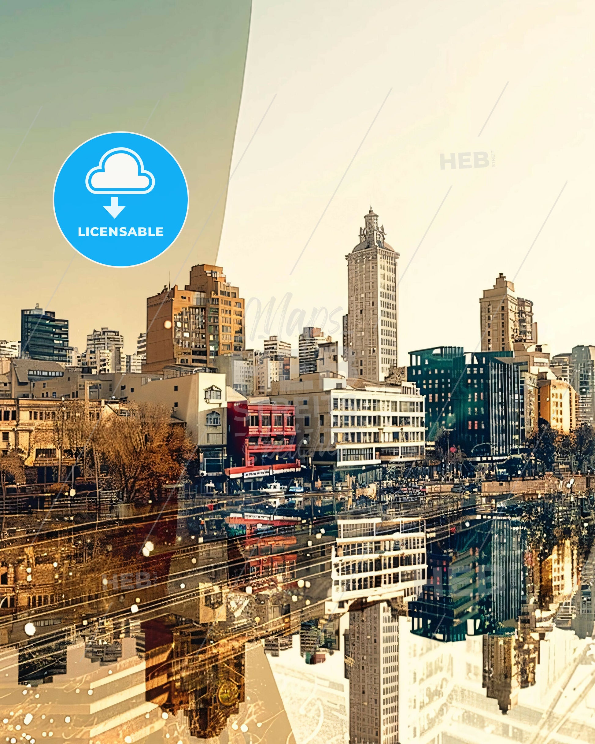 Puente Alto City Skyline Double Exposure Poster Art - A city with many buildings