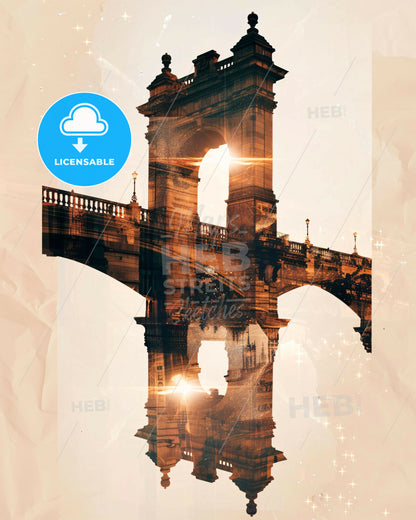 Puente de Vallecas City Skyline Composite Pop Art - A bridge with a bridge and a bridge