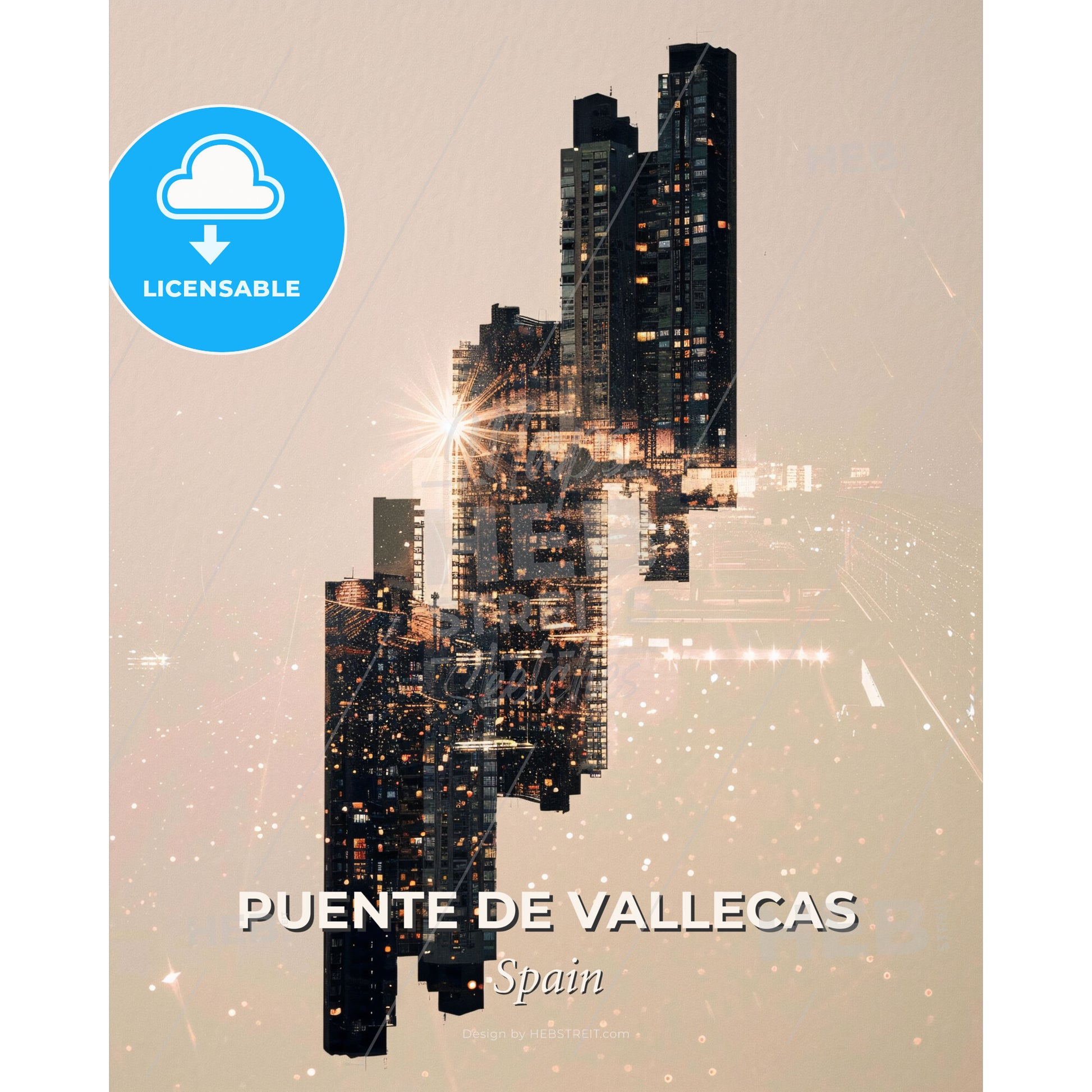 Puente de Vallecas Urban Art Poster Skyline Architecture - A city skyline with lights - Square format print template