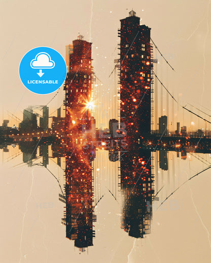 Puente de Vallecas Cityscape Icons in Double Exposure - A bridge with a bridge in the background