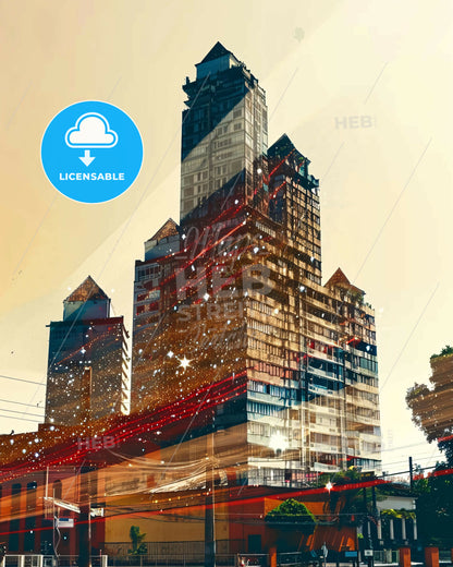 Puerto La Cruz: Double Exposure Urban Skyline Vista - A tall building with a tall tower