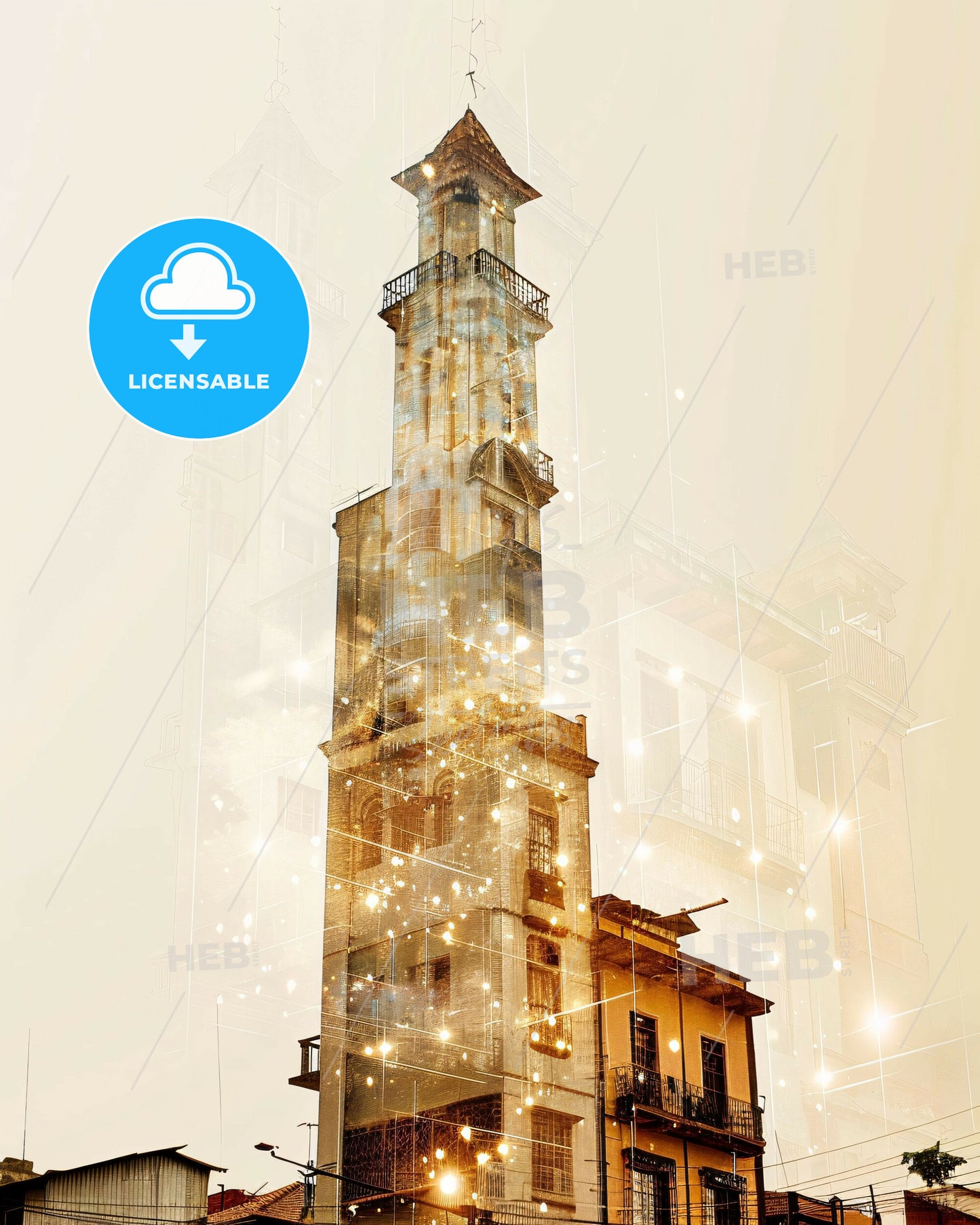 Puerto La Cruz City Skyline Composite Art - A tall building with a tower