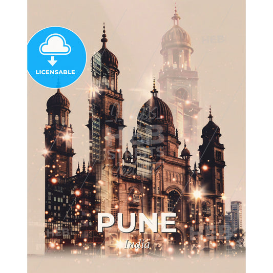 Pune, India: City Lights and Local Charms - A building with many towers - Square format print template
