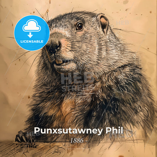 Punxsutawney Phil, Born: 1886, Groundhog - A Drawing Of A Beaver Print Template