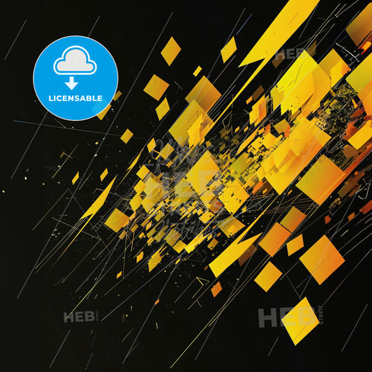 A Yellow Squares Exploding In A Black Background