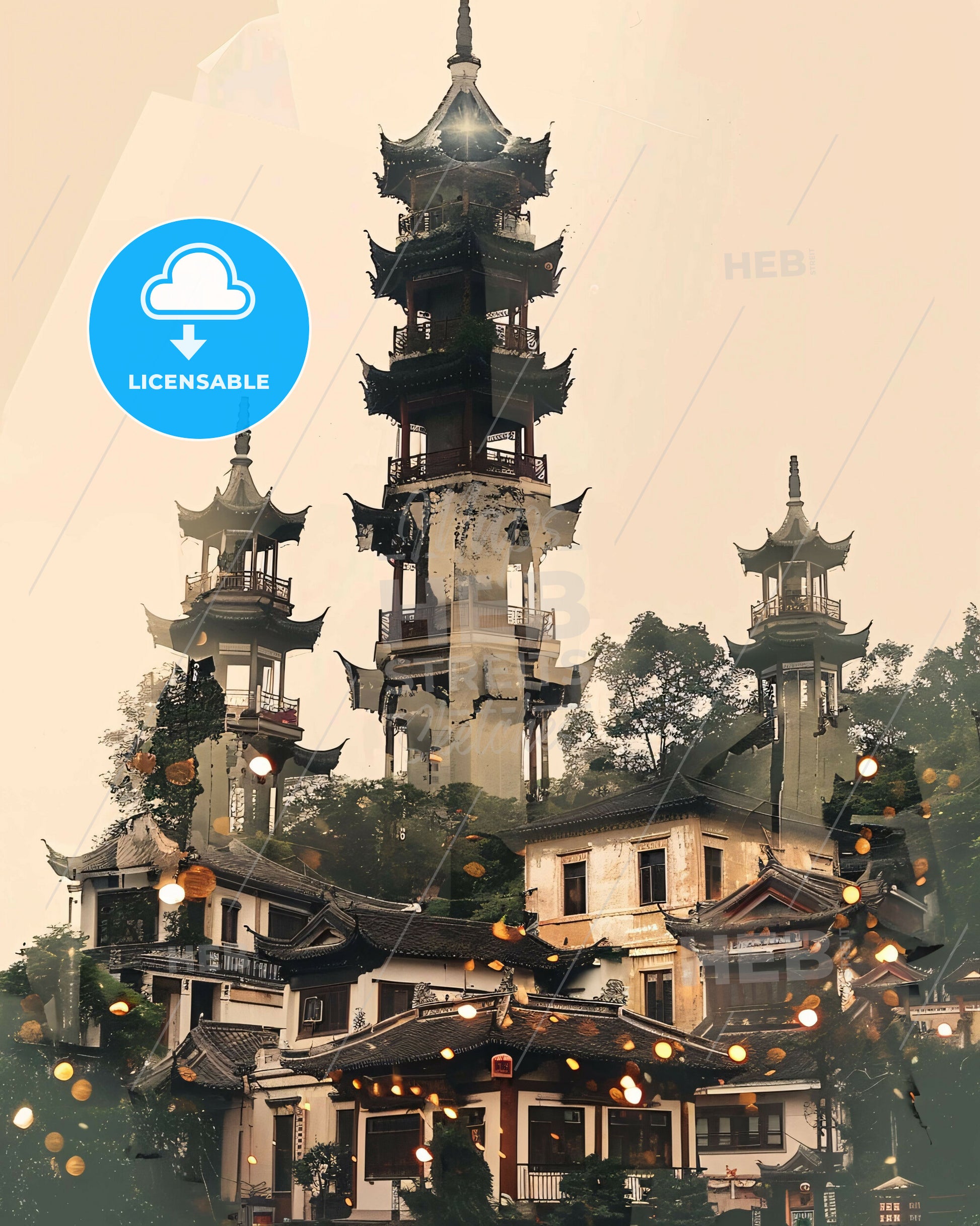 Putian China Composite Art Skyline Poster - A building with a tower