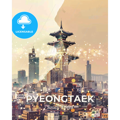 Pyeongtaek Skyline Night Vista Local Design - A city with a tall tower - Square format print template