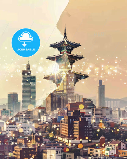 Pyeongtaek Skyline Night Vista Local Design - A city with a tall tower