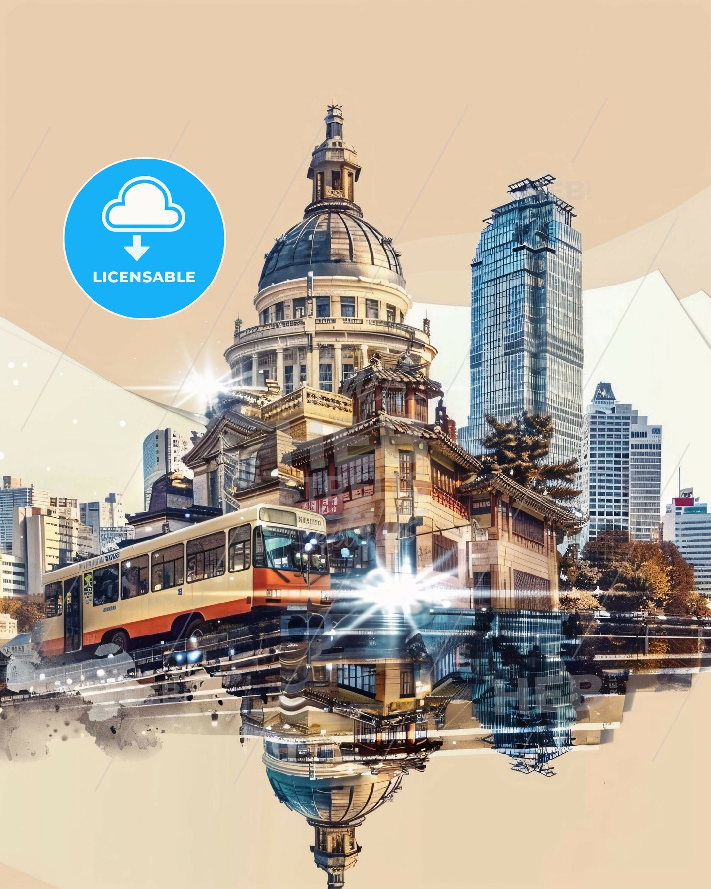 Pyeongtaek Skyline Tapestry of Memories - A city with a bus and a building