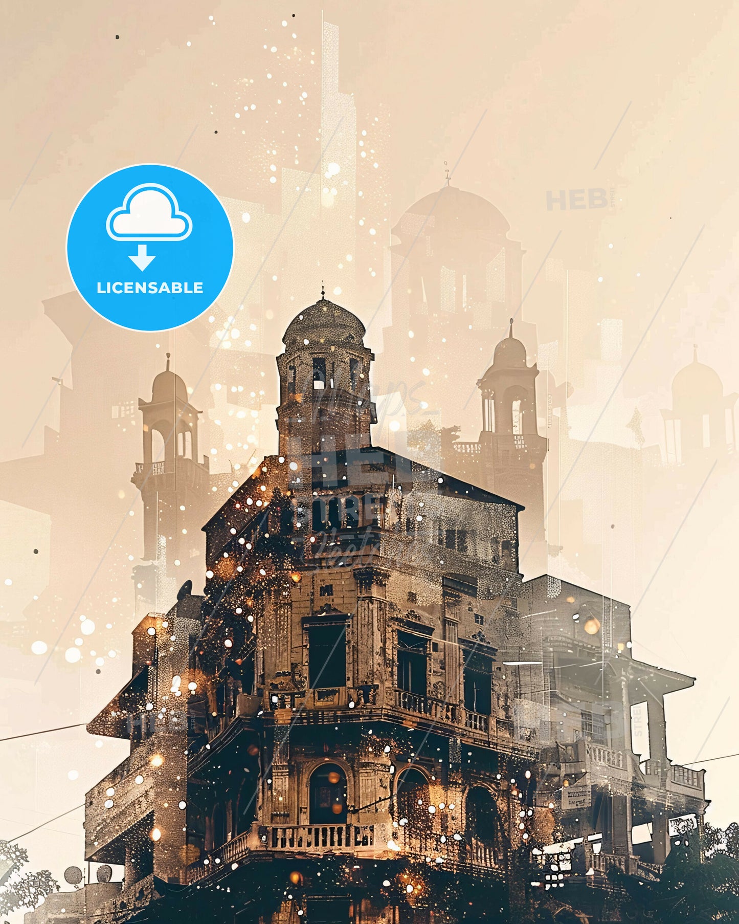 Qamishli Skyline Double Exposure Art Print - A building with a tower
