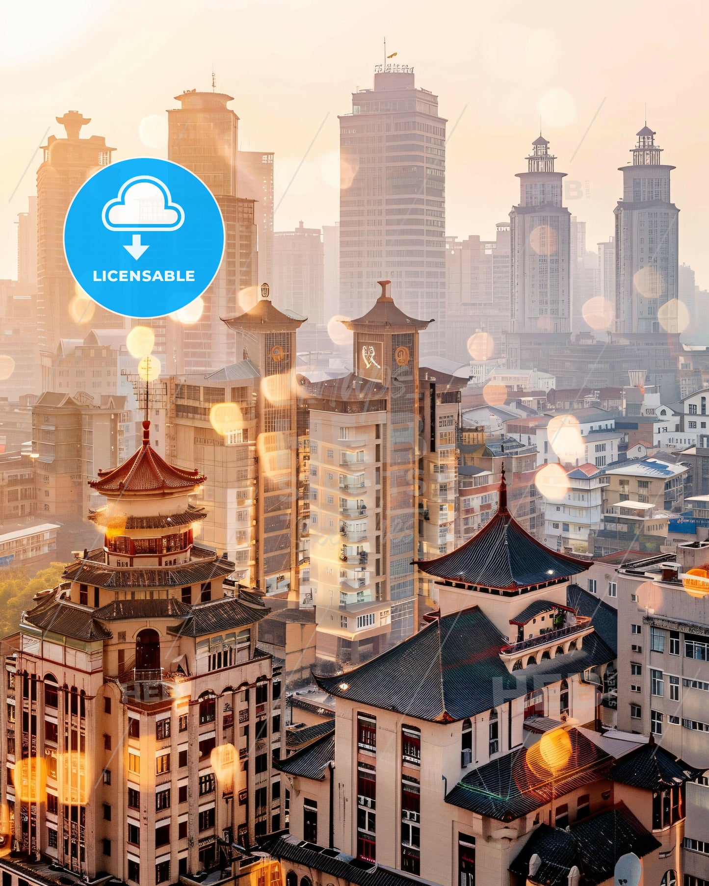 Qiqihar Skyline Iconic Art Composite Print - A city with many tall buildings