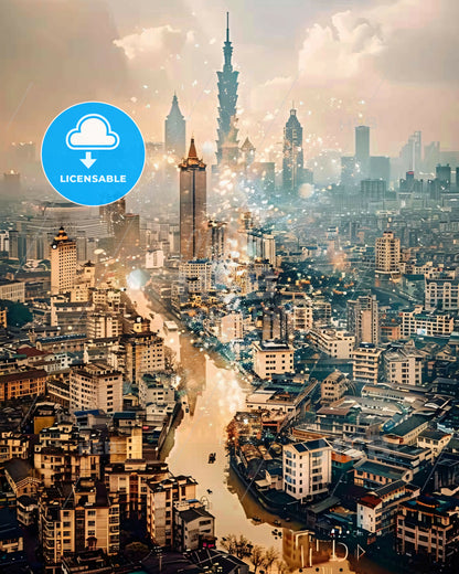 Quanzhou: Mystical Lights of the Ancient City - A city with many buildings and a river