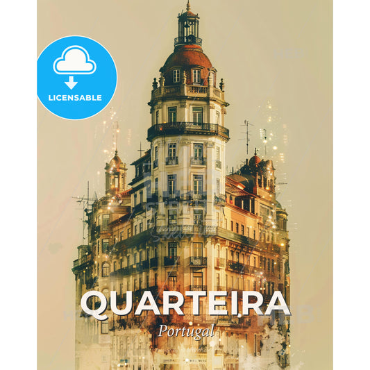 Quarteira Skyline Double Exposure Art Poster - Siddhivinayak Temple, Mumbai with a dome top - Square format print template