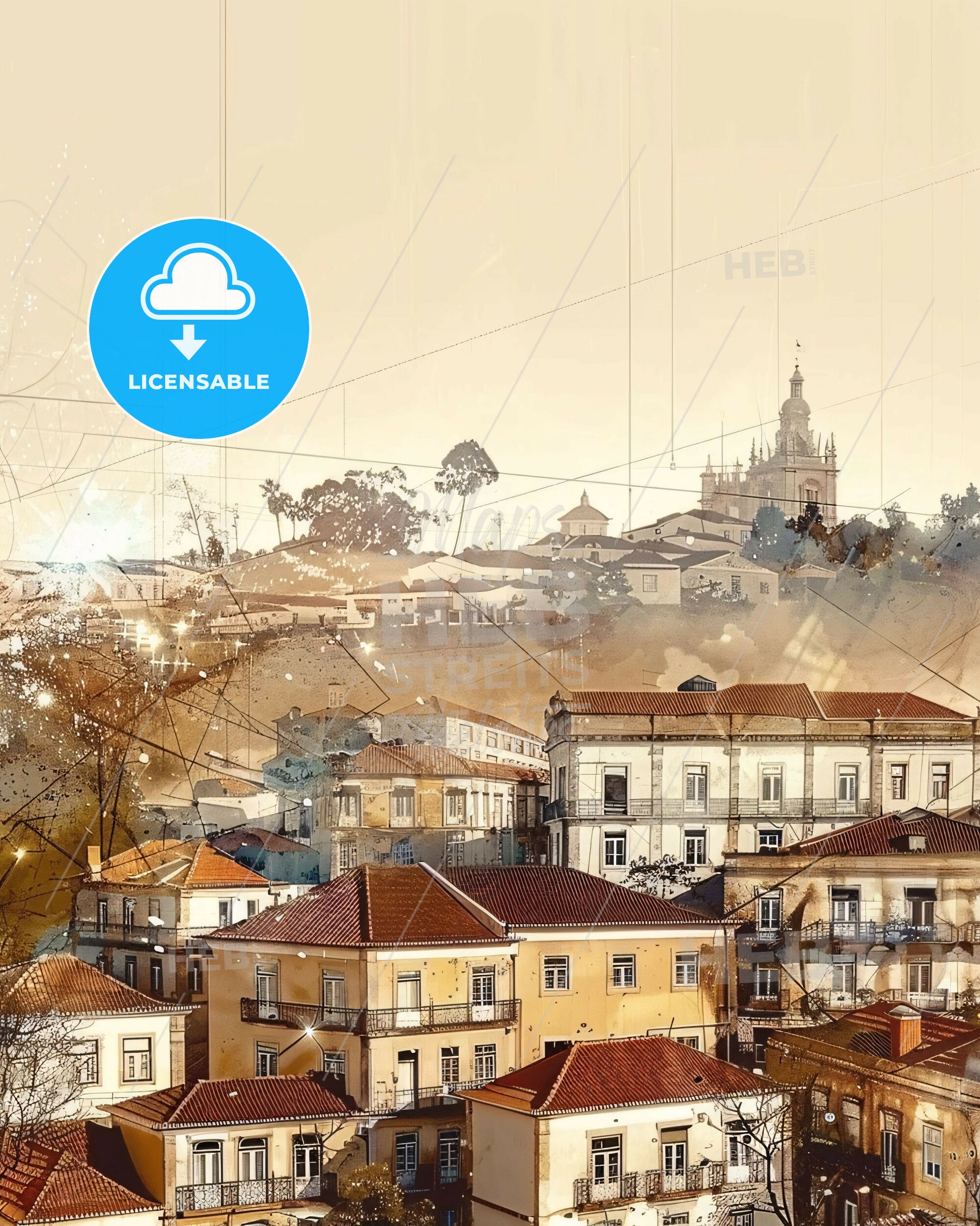 Quarteira City Skyline Sparkle Composite Art Poster - A group of buildings with a city in the background