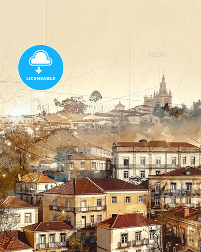 Quarteira City Skyline Sparkle Composite Art Poster - A group of buildings with a city in the background