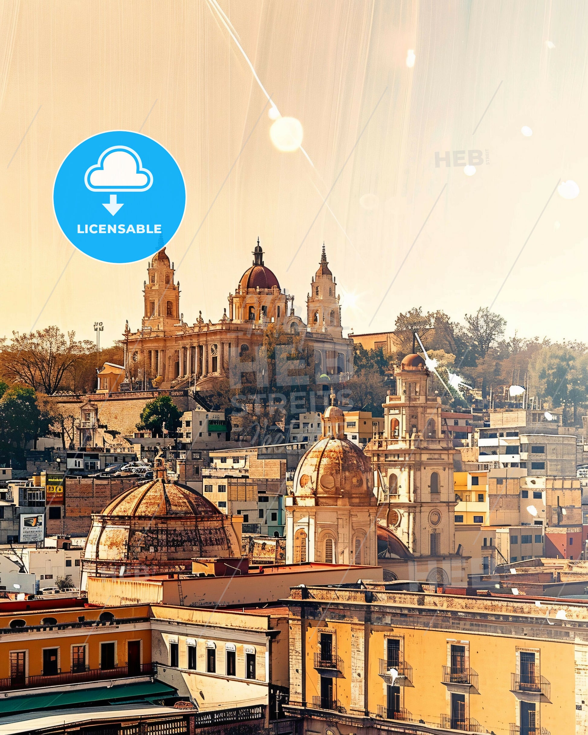 Queretaro Skyline Cityscape Poster Art - A city with a large building