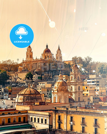 Queretaro Skyline Cityscape Poster Art - A city with a large building