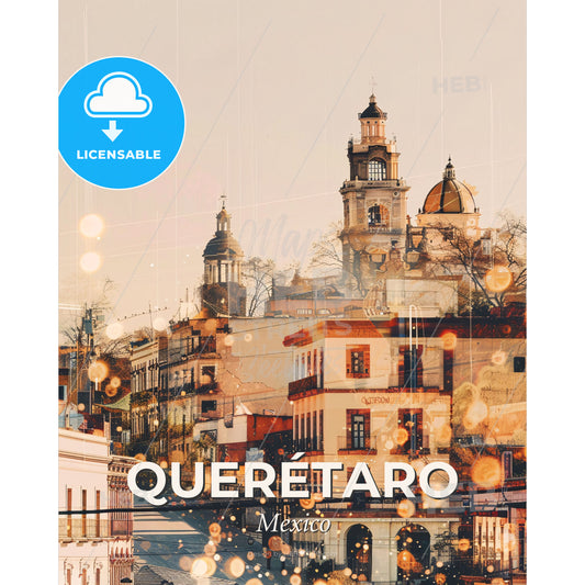 Queretaro: Local Architecture Skyline Poster - A city with buildings and trees - Square format print template