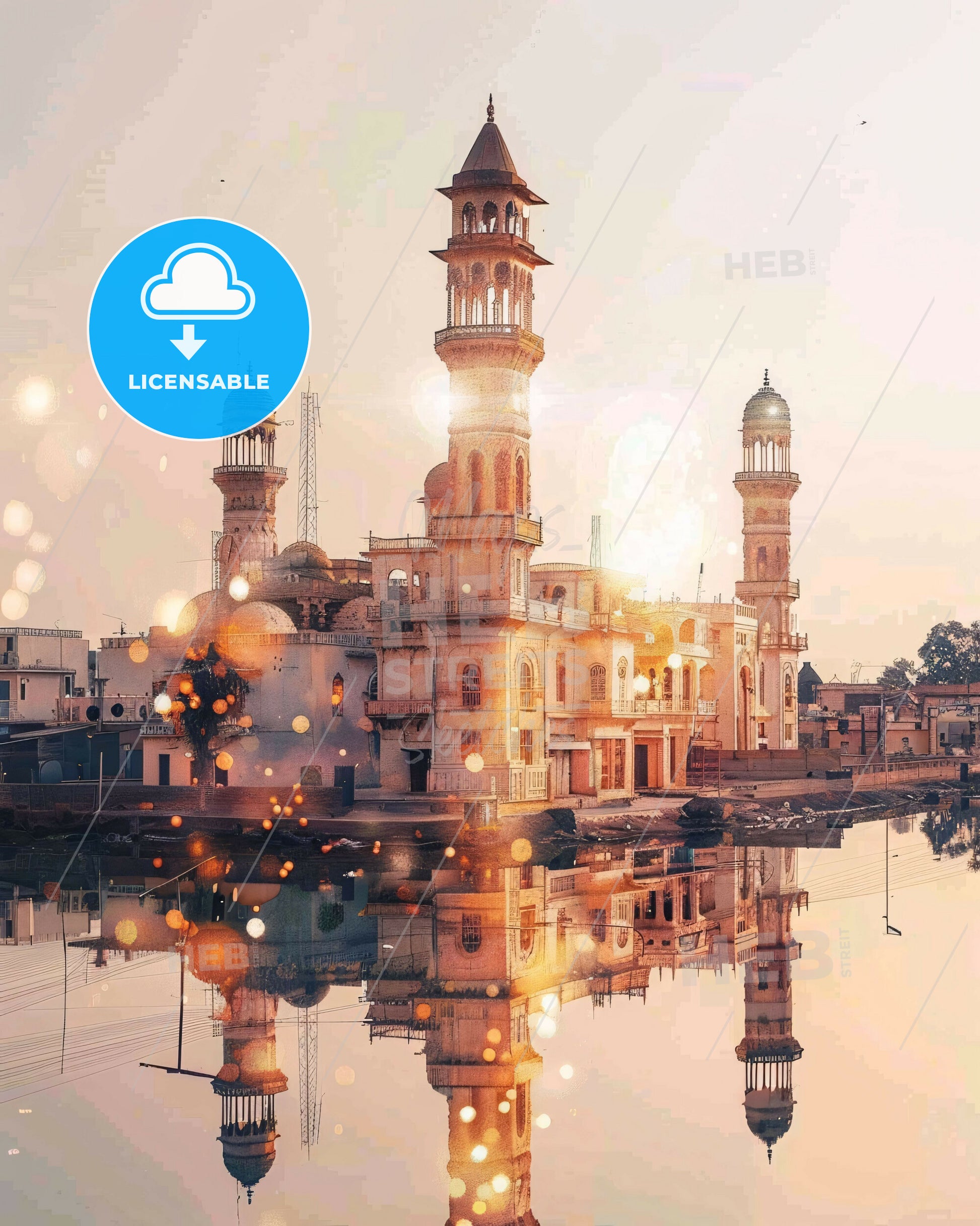 Quetta Skyline Canvas Wall Art Décor - A building with towers and a body of water