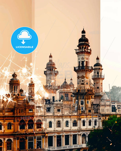 Quetta Skyline Composite Art, Local Icon Architecture - A building with towers and lights