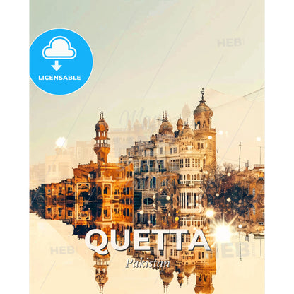 Quetta City Skyline Double Exposure Composite Artwork - A reflection of a building in water - Square format print template