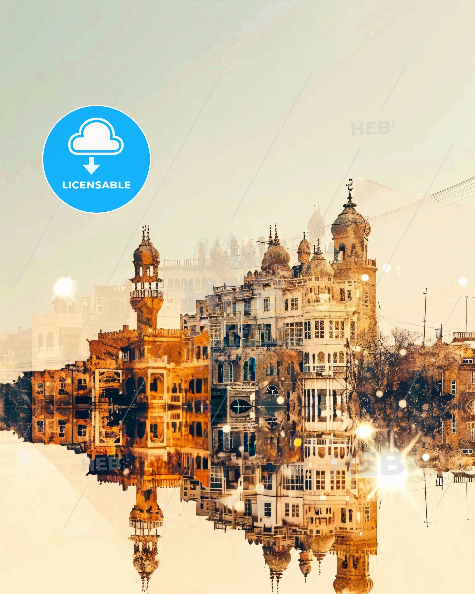 Quetta City Skyline Double Exposure Composite Artwork - A reflection of a building in water