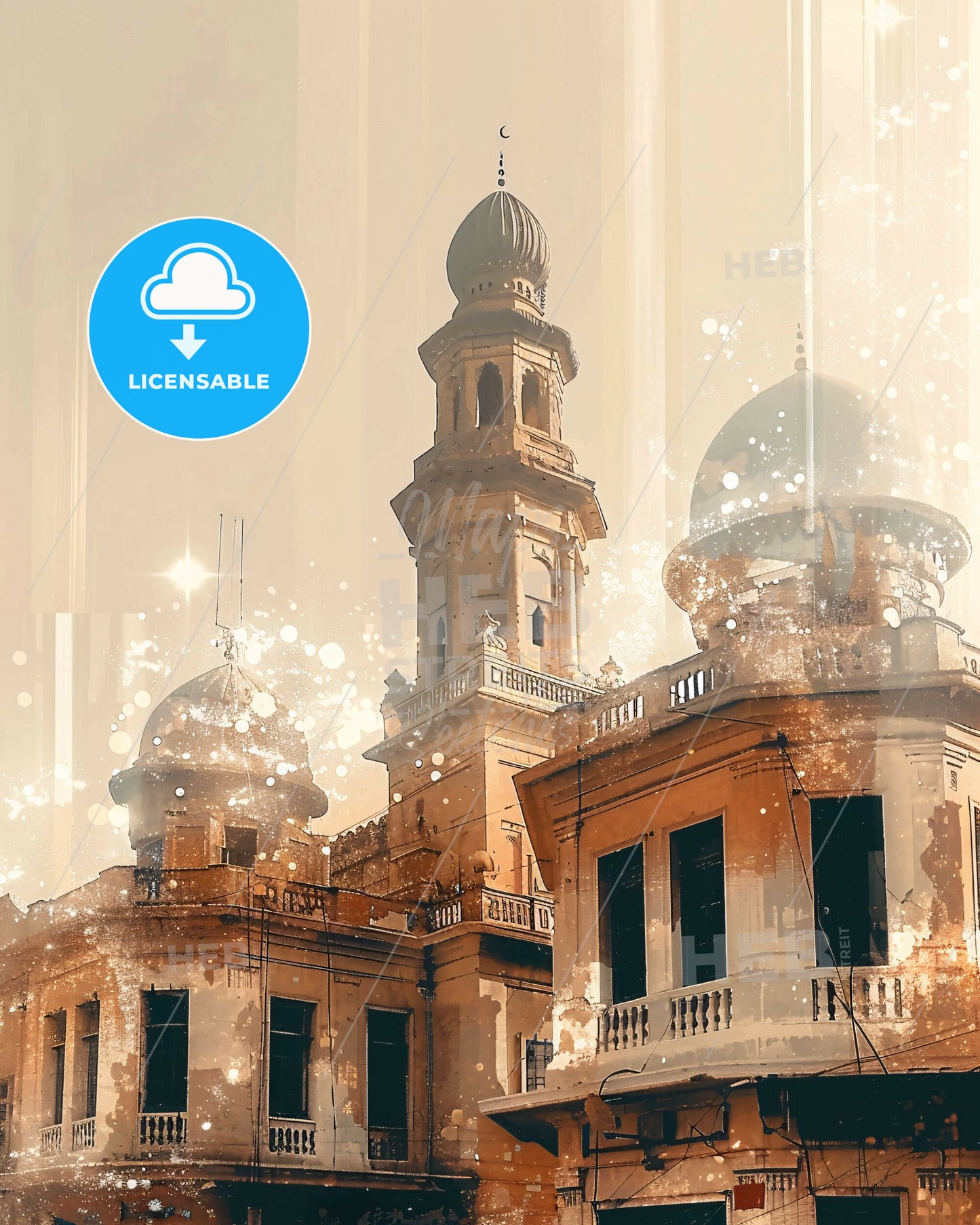 Quetta: Double Exposure City Skyline Composite Art - A building with a tower