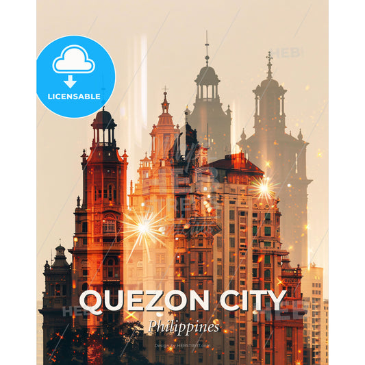 Manila Cityscape Skyline Night Bright Sparkles - A city skyline with many tall buildings - Square format print template