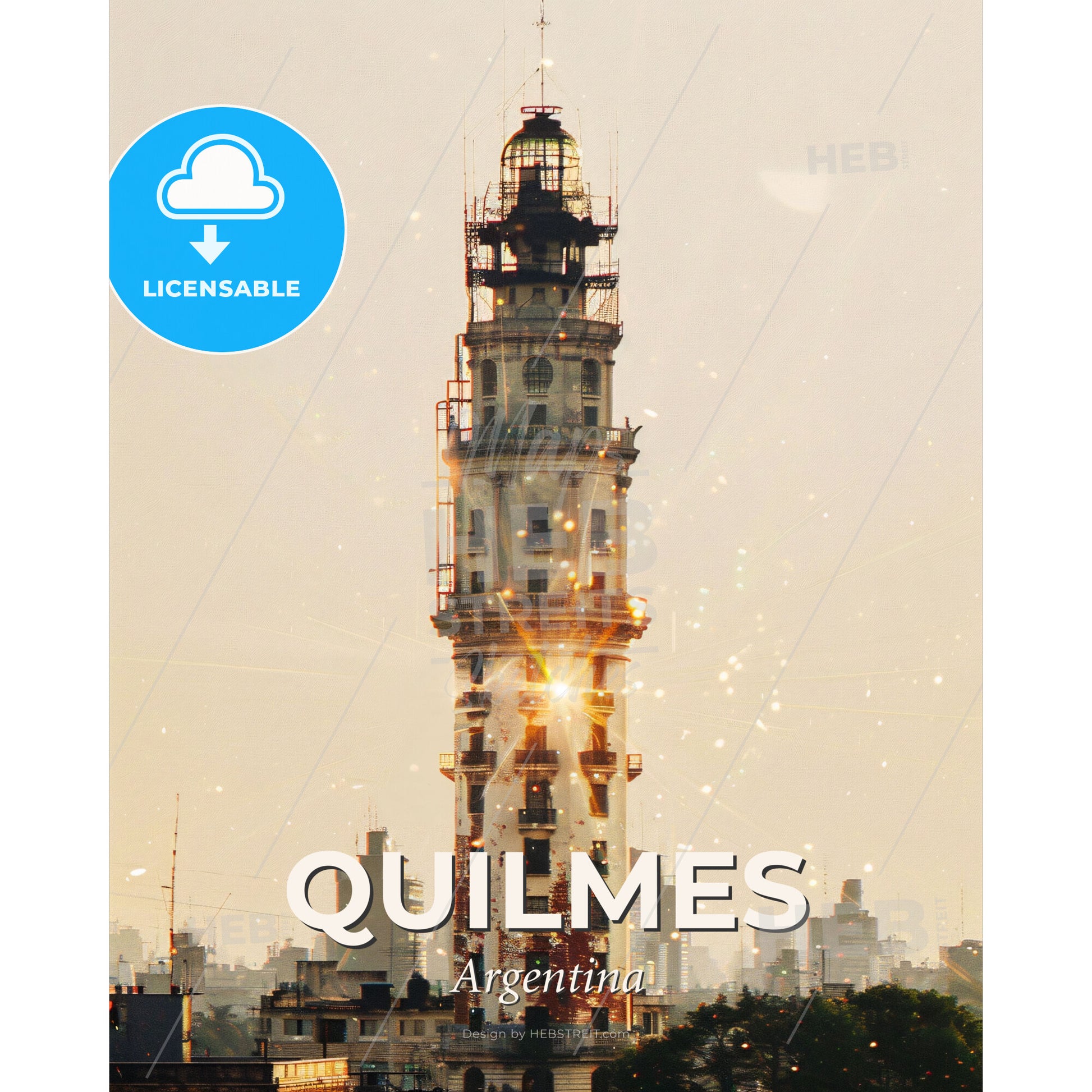 Quilmes Cityscape Sparkles with Architectural Charm - A tall building with scaffolding and a city skyline - Square format print template