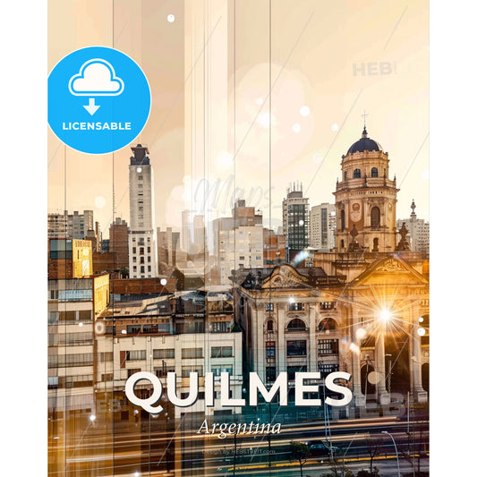 Quilmes City Double Exposure Skyline Poster - A city with many buildings - Square format print template