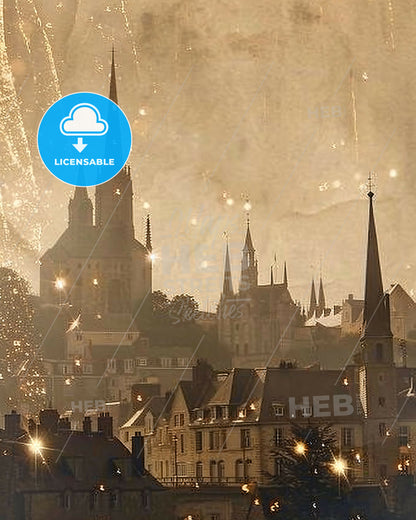 Quimper Skyline Silhouette Composite Art Poster - A city with towers and buildings