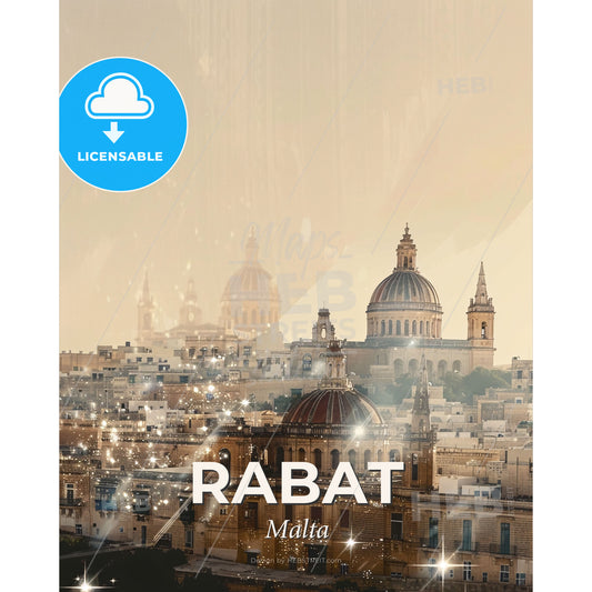 Rabat, Malta: Double Exposure Skyline - A city with many domes - Square format print template