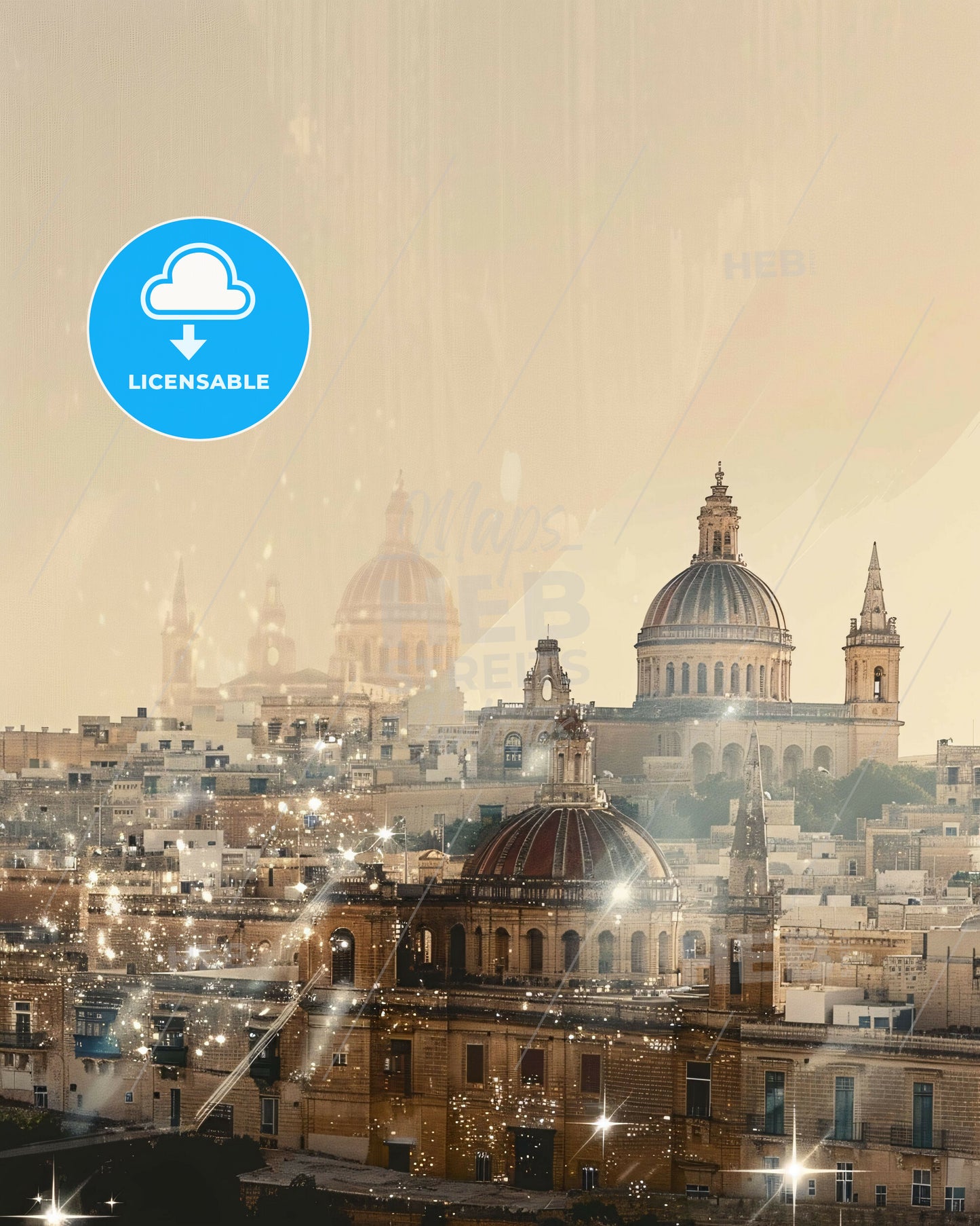 Rabat, Malta: Double Exposure Skyline - A city with many domes